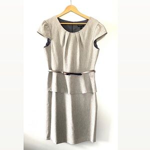 Connected Apparel grey peplum dress with belt